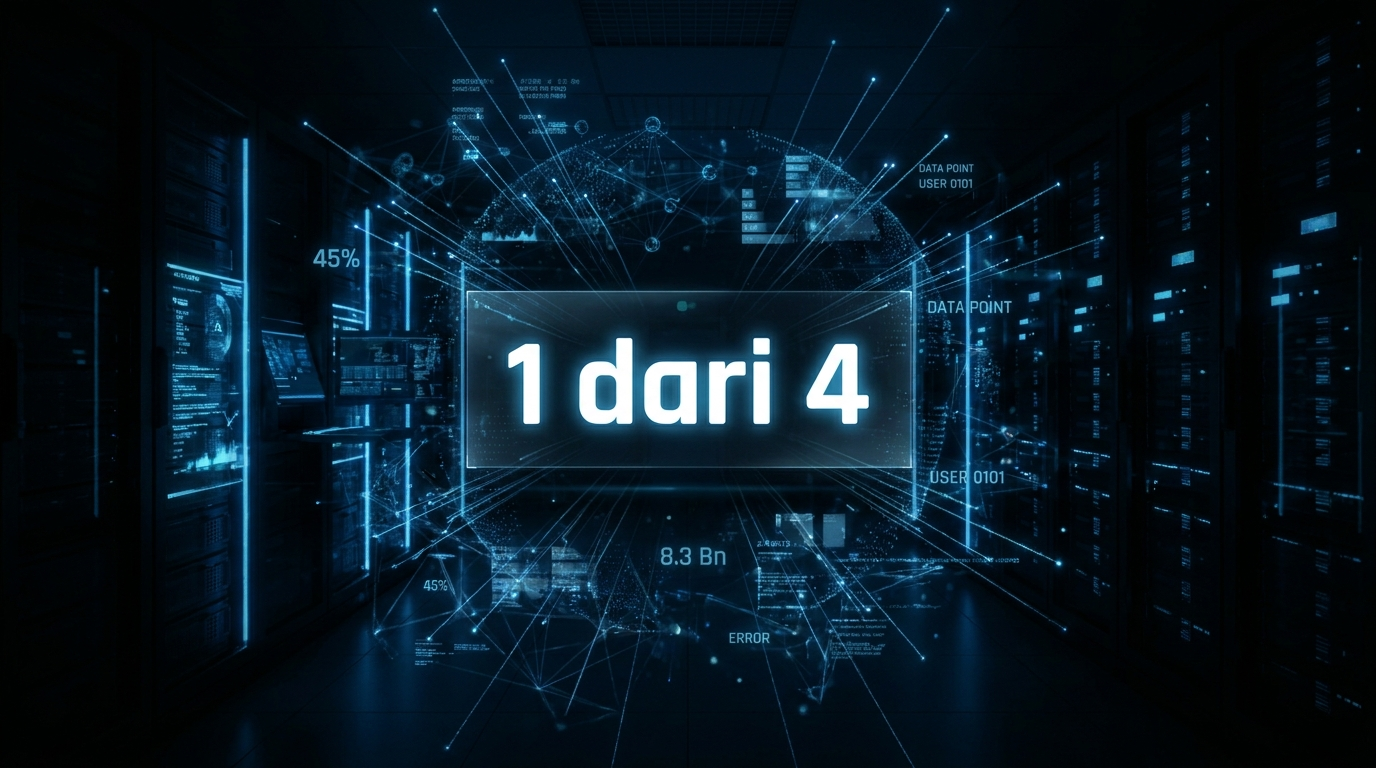 Data visualization aesthetic showing the \'1 in 4 women\' statistic — dark background with bold glowing text and abstract network nodes representing scale of harm.