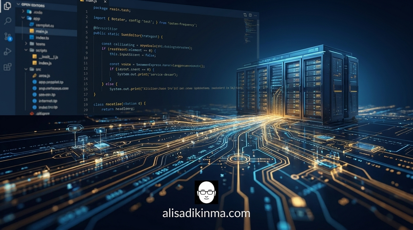 Clean modern developer UI with a hidden surveillance layer underneath — visual metaphor of trust masking hidden data collection flowing to external servers