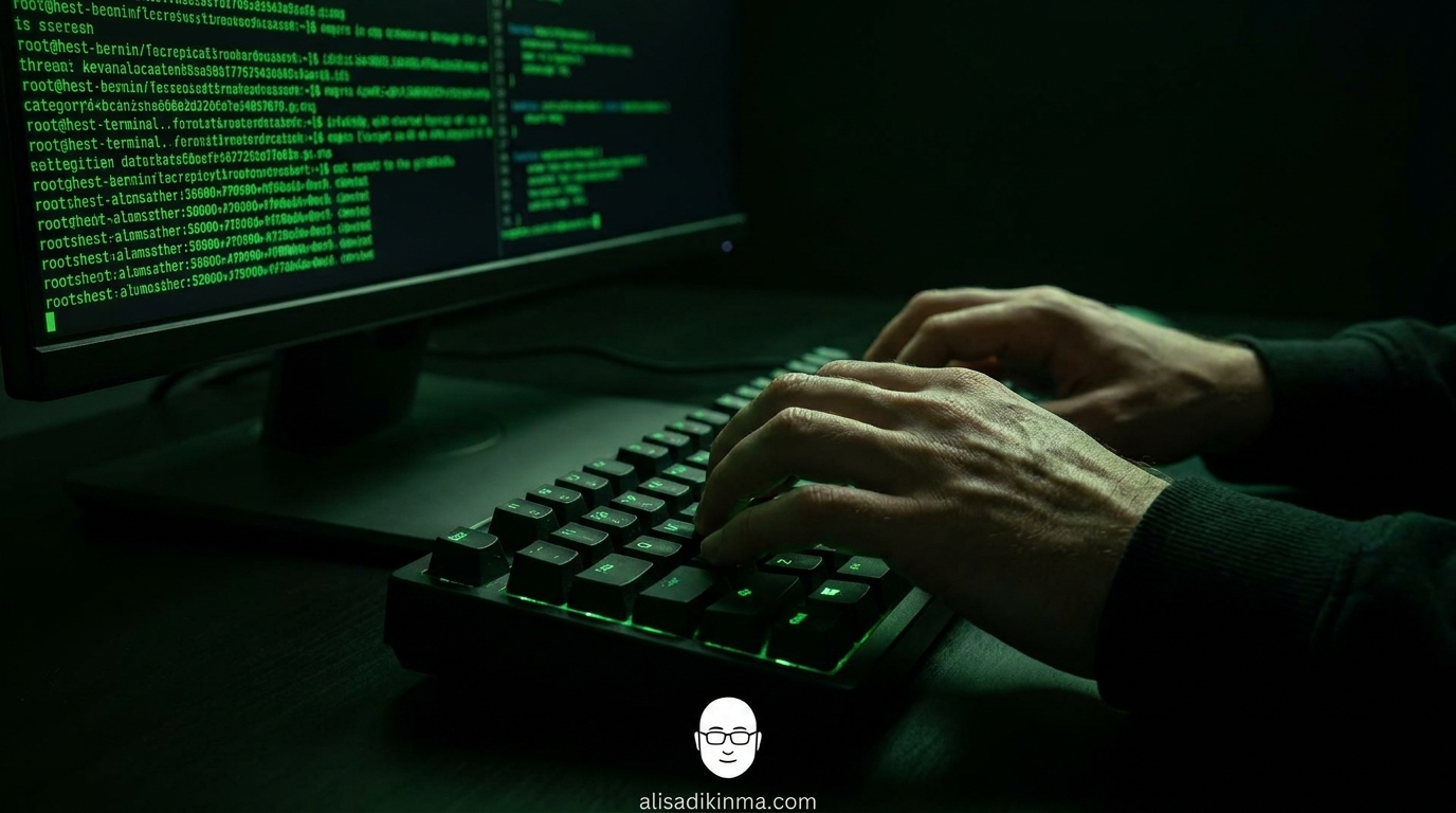 Developer closely examining plugin source code in terminal — forensic investigation mood capturing the moment of discovery