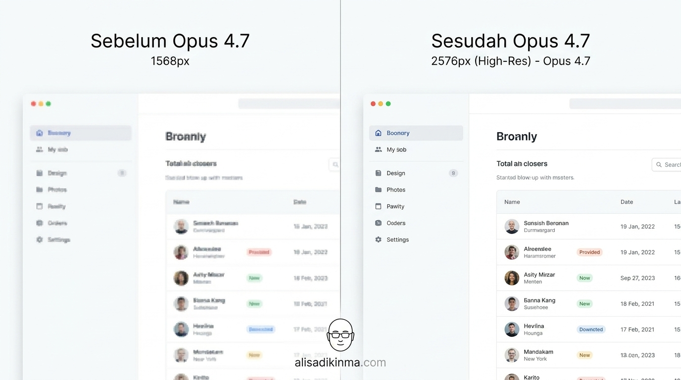Side-by-side image resolution comparison showing the 3x upgrade from Opus 4.6 to Opus 4.7