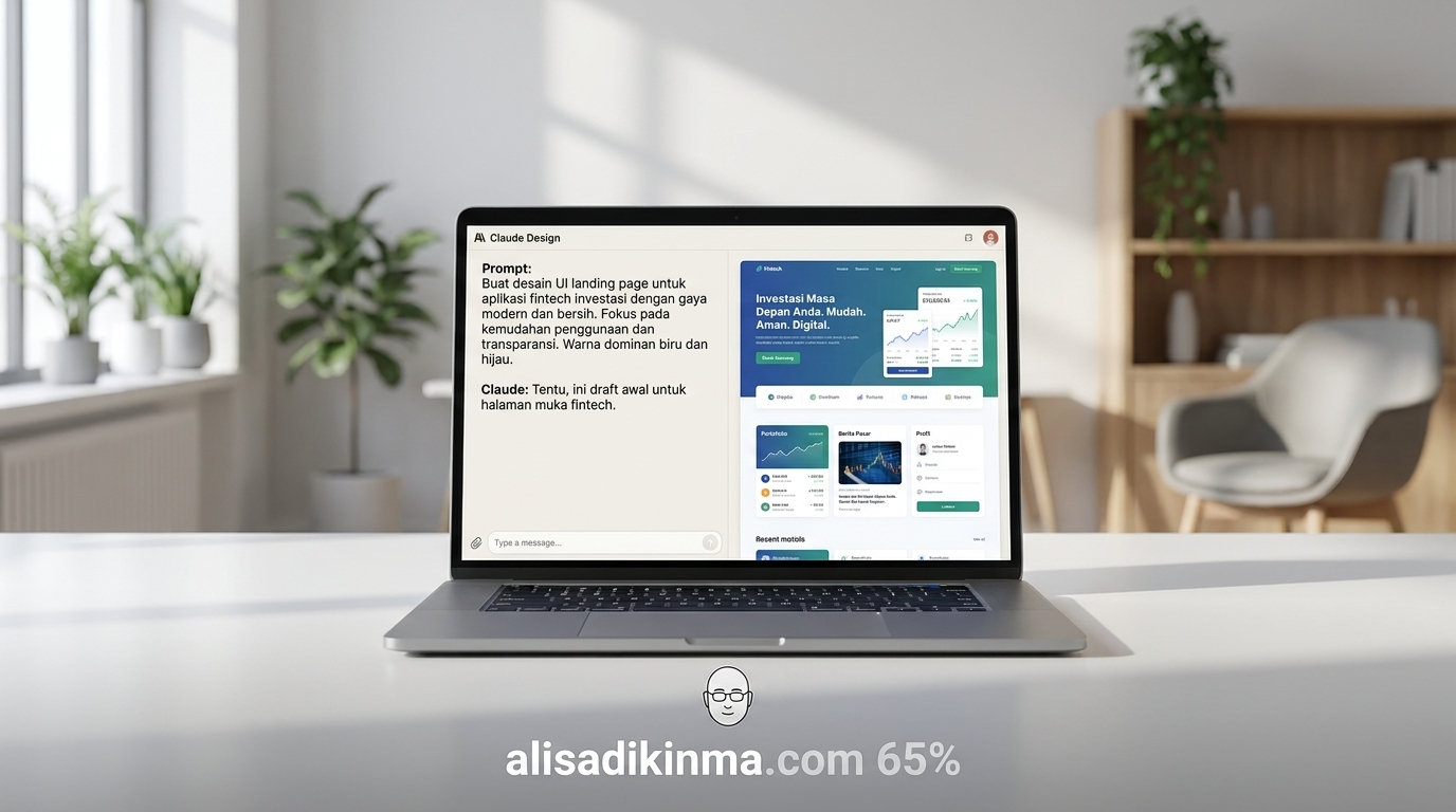 Laptop screen showing Claude Design interface converting a text prompt into a polished UI prototype in real time