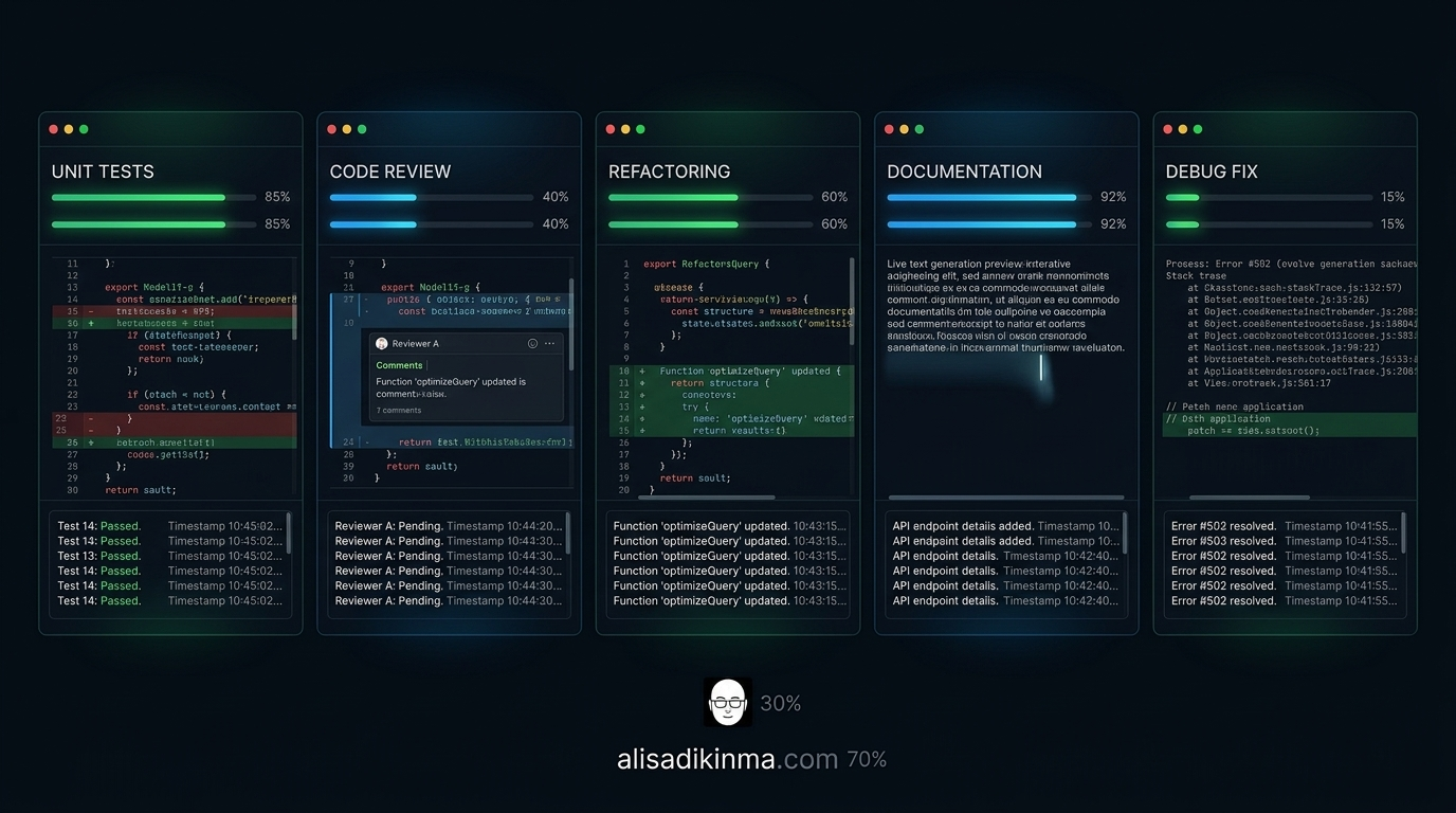 Cinematic dark dashboard showing 5 Codex tasks running simultaneously with individual progress bars, file diffs, and agent activity logs