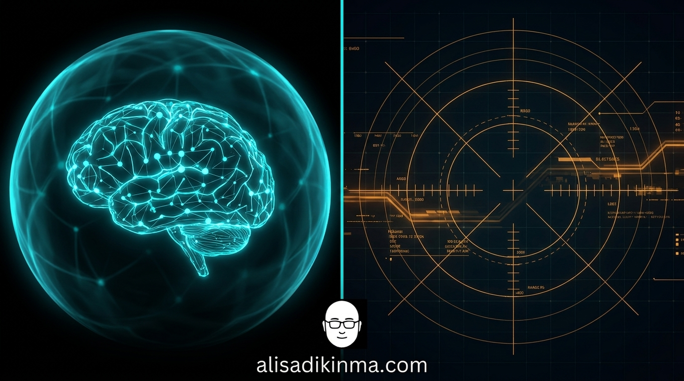 Split-panel contrast showing what changed: left side has glowing protective AI safety barriers, right side shows an open unrestricted military tactical grid — visualizing the \'all lawful use\' shift