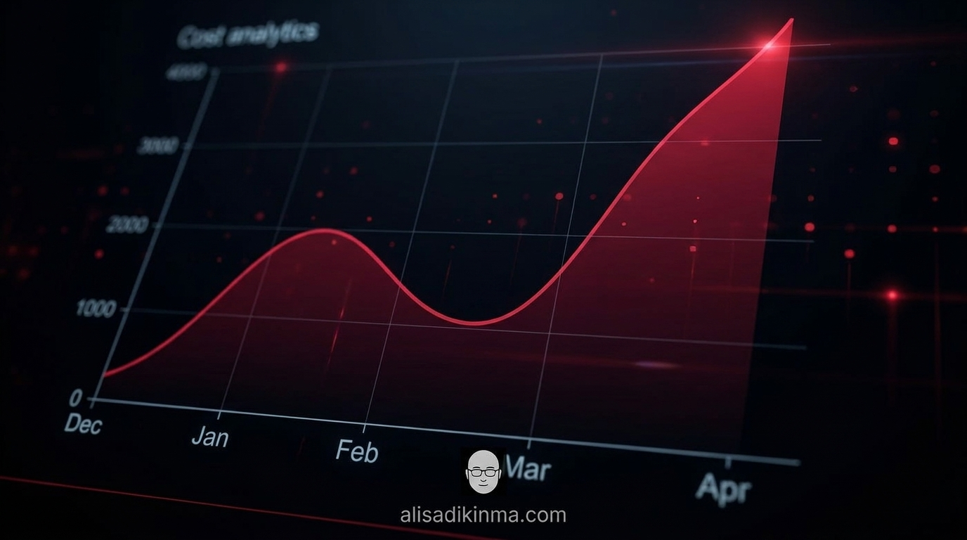 Sharp upward cost explosion graph spanning December 2025 to April 2026 — the visual data story of Uber\'s budget collapse