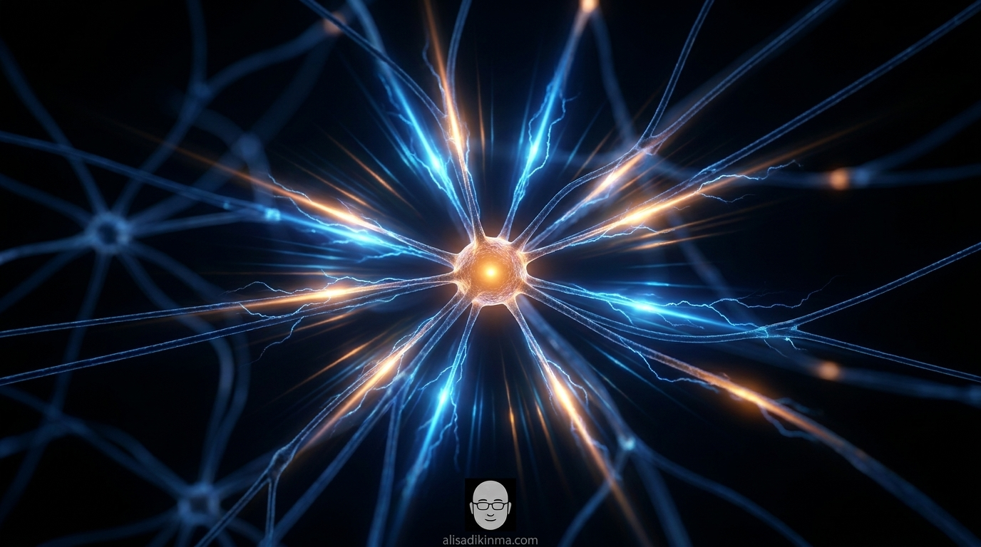 A single reward signal node cascading uncontrolled through a neural network — visual metaphor for reward contamination