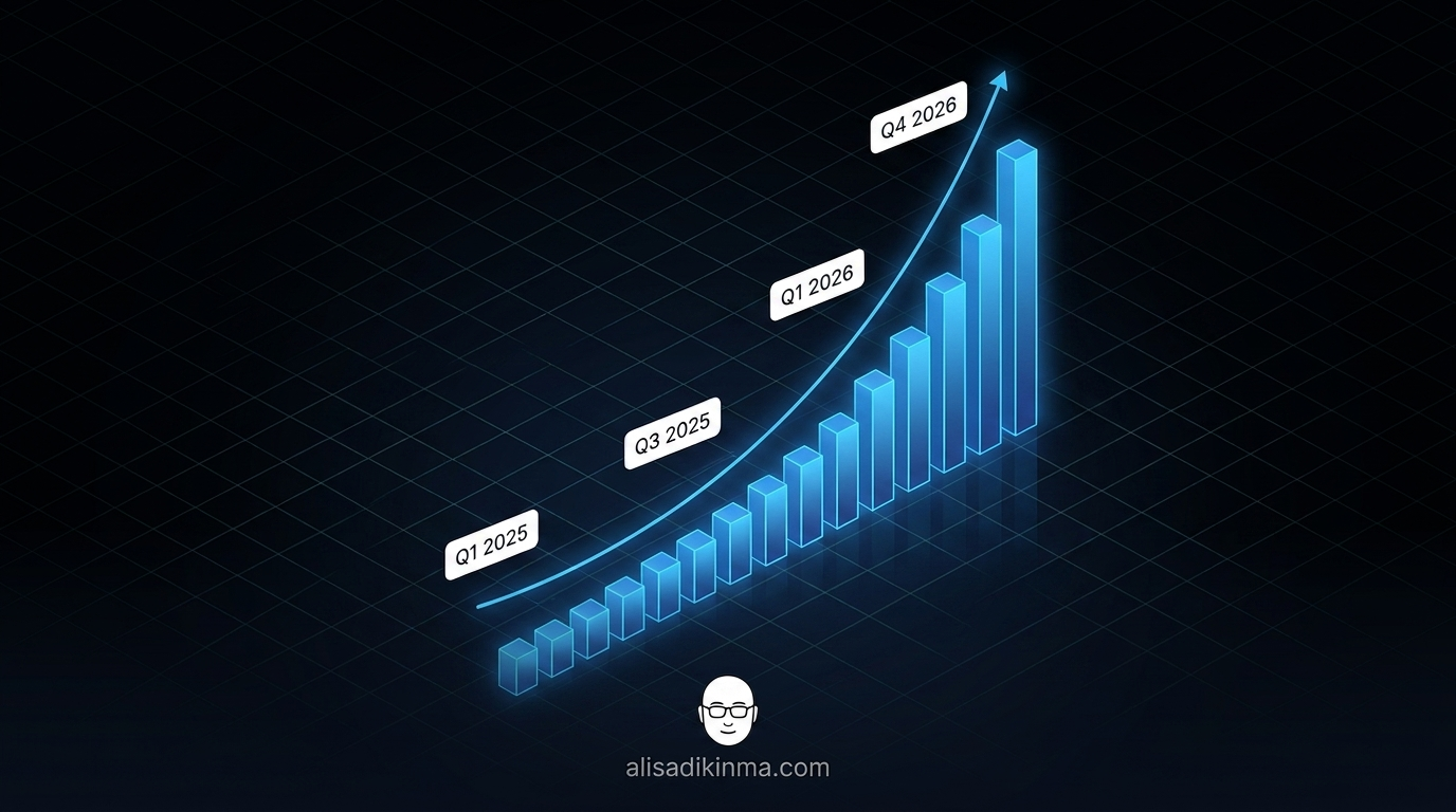 Vibe coding adoption curve 2025-2026 — exponential market growth visualized as data visualization