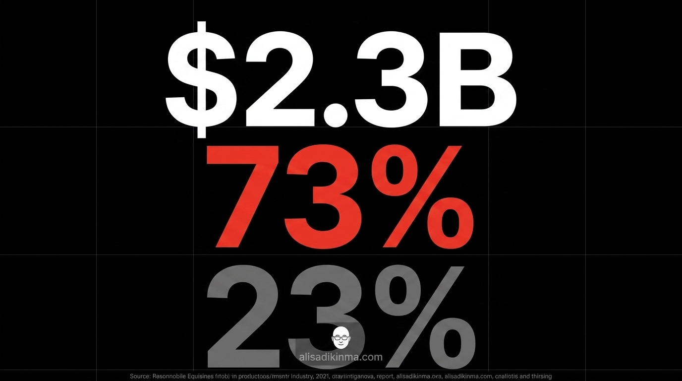 Dramatic statistical data visualization showing 3 alarming numbers prominently: .3B, 73%, and 23% in massive bold typography. Dark background with deep red and white color scheme, data-driven fear aesthetic, sharp modern design that communicates scale of the security crisis.