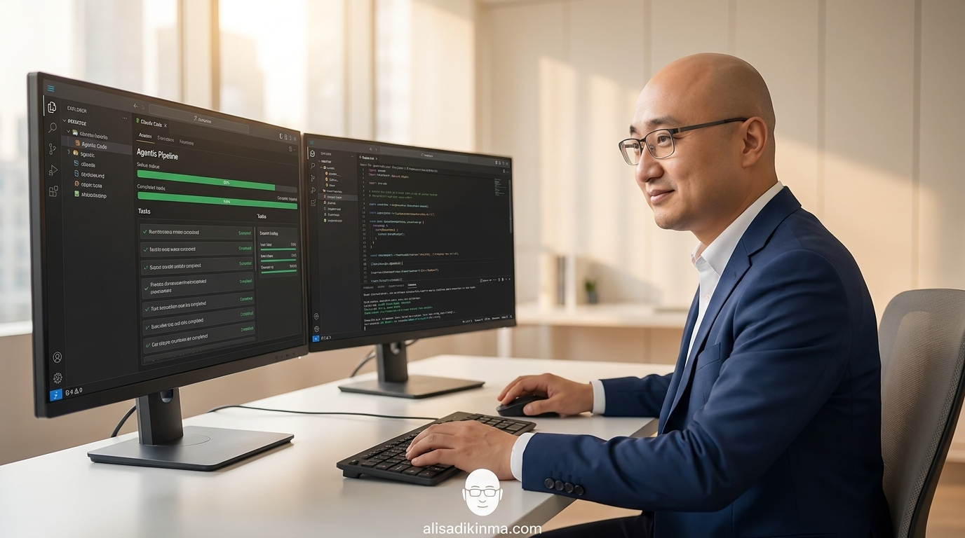 Developer produktif dengan Claude Code berjalan lancar di multiple monitors tanpa interupsi rate limit