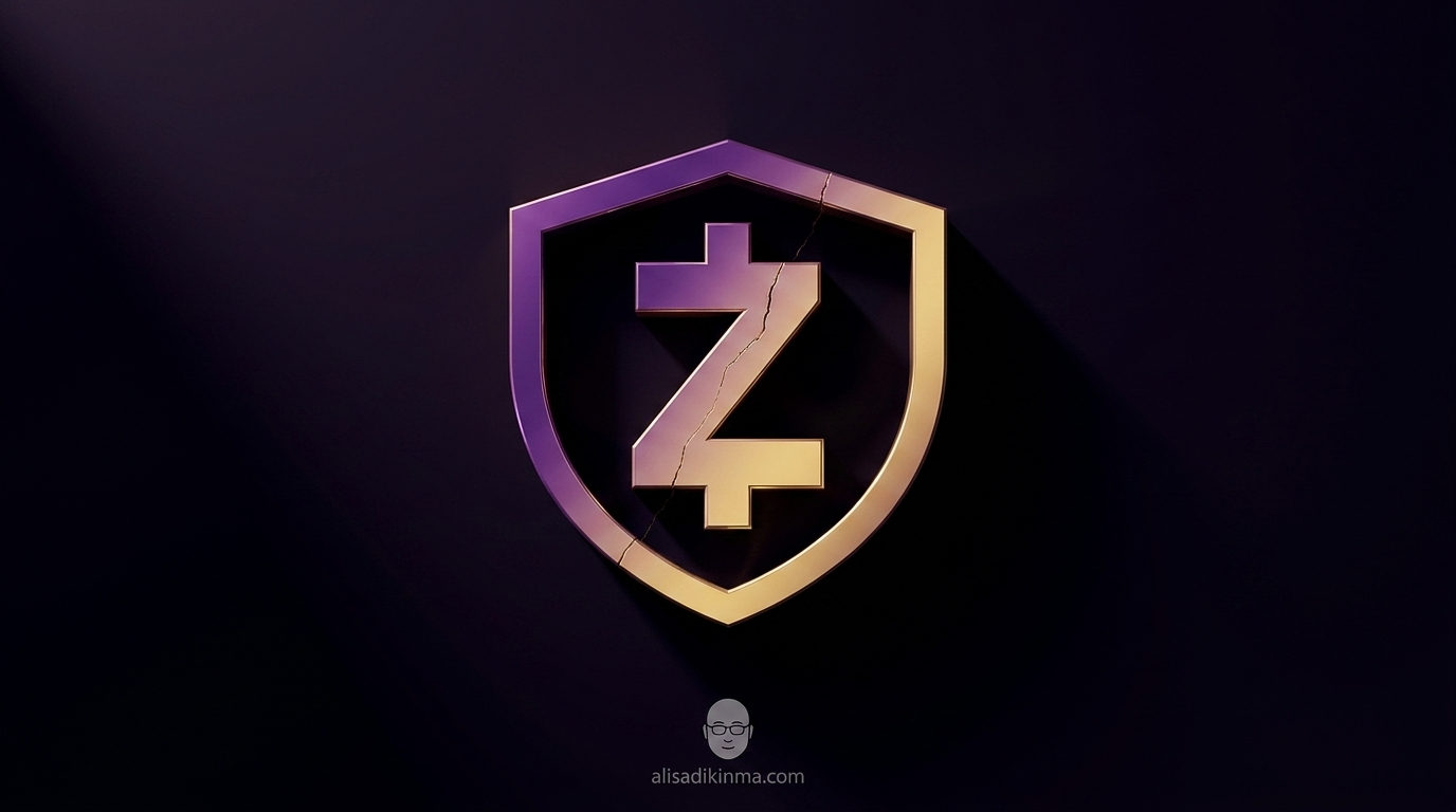 Zcash Z-shield logo with a hairline crack — suggesting a hidden structural flaw in something designed to be unbreakable