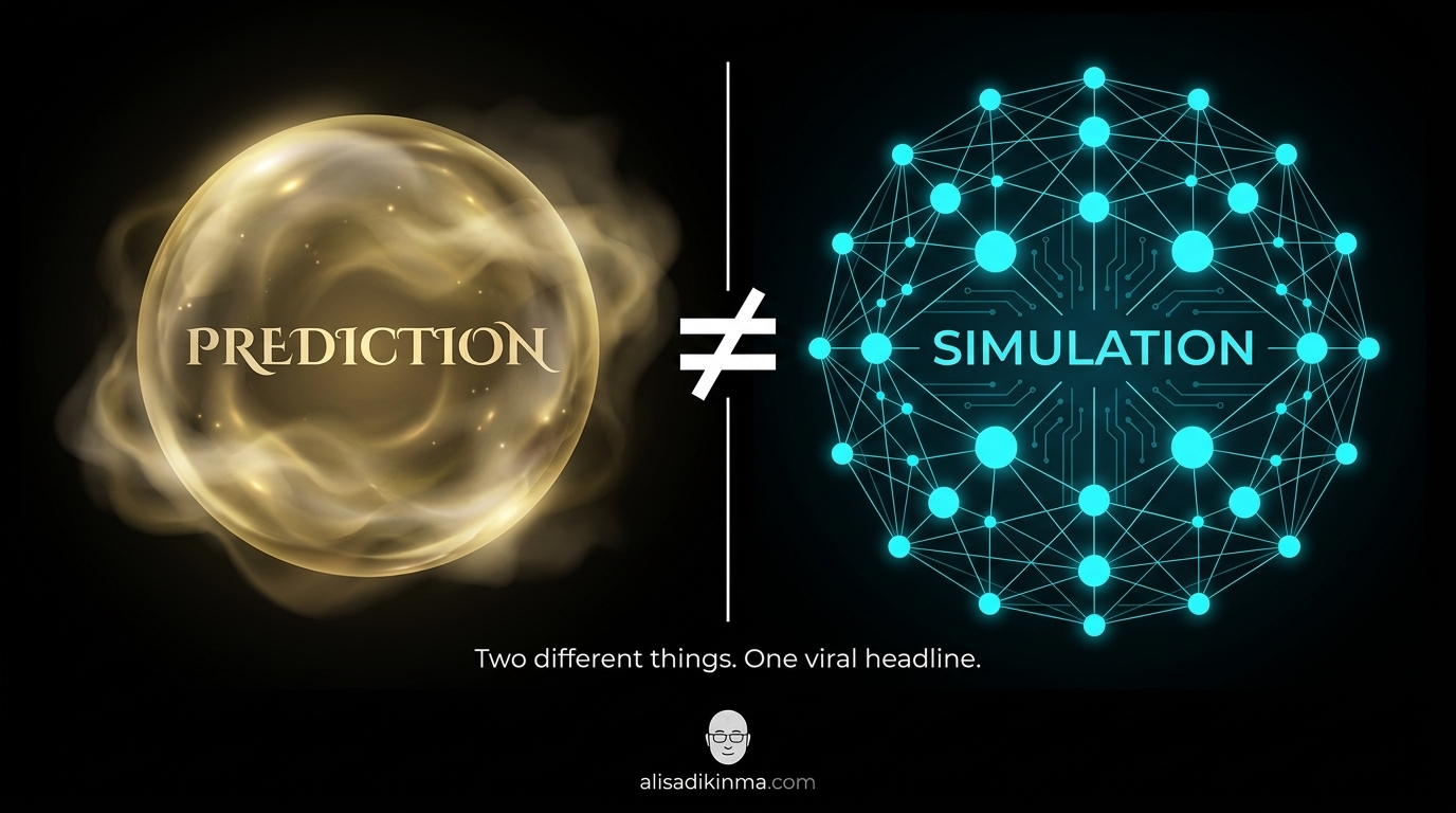 Crystal ball prediction vs simulation network — two fundamentally different things, one viral headline