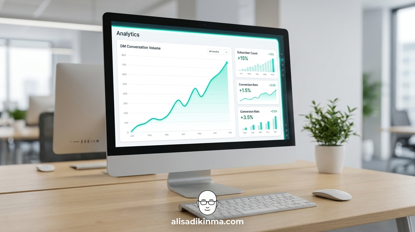 Analytics dashboard showing sharp 90-day upward growth curve from comment-to-DM automation results