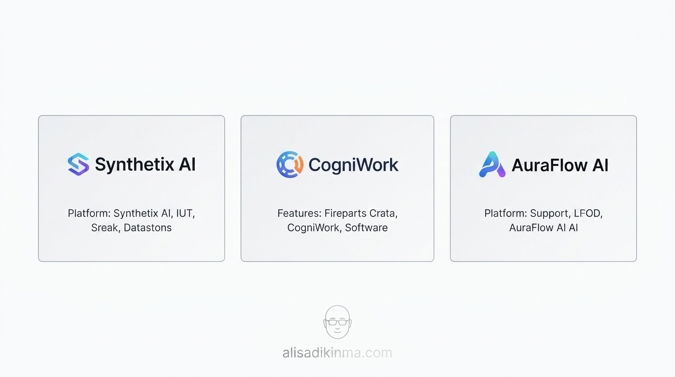 Enterprise AI workplace tools comparison — Viktor, Glean, Microsoft Copilot logos in clean product comparison grid on white background